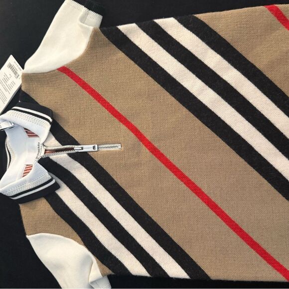 Brand new with tags Burberry Striped Merino Wool Blend Polo multiple sizes aval - Picture 1 of 6